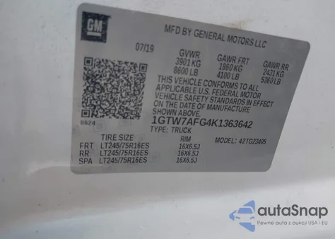 2019 GMC Savana 2500 Work Van from USA, damaged, VIN 1GTW7AFG4K1363642